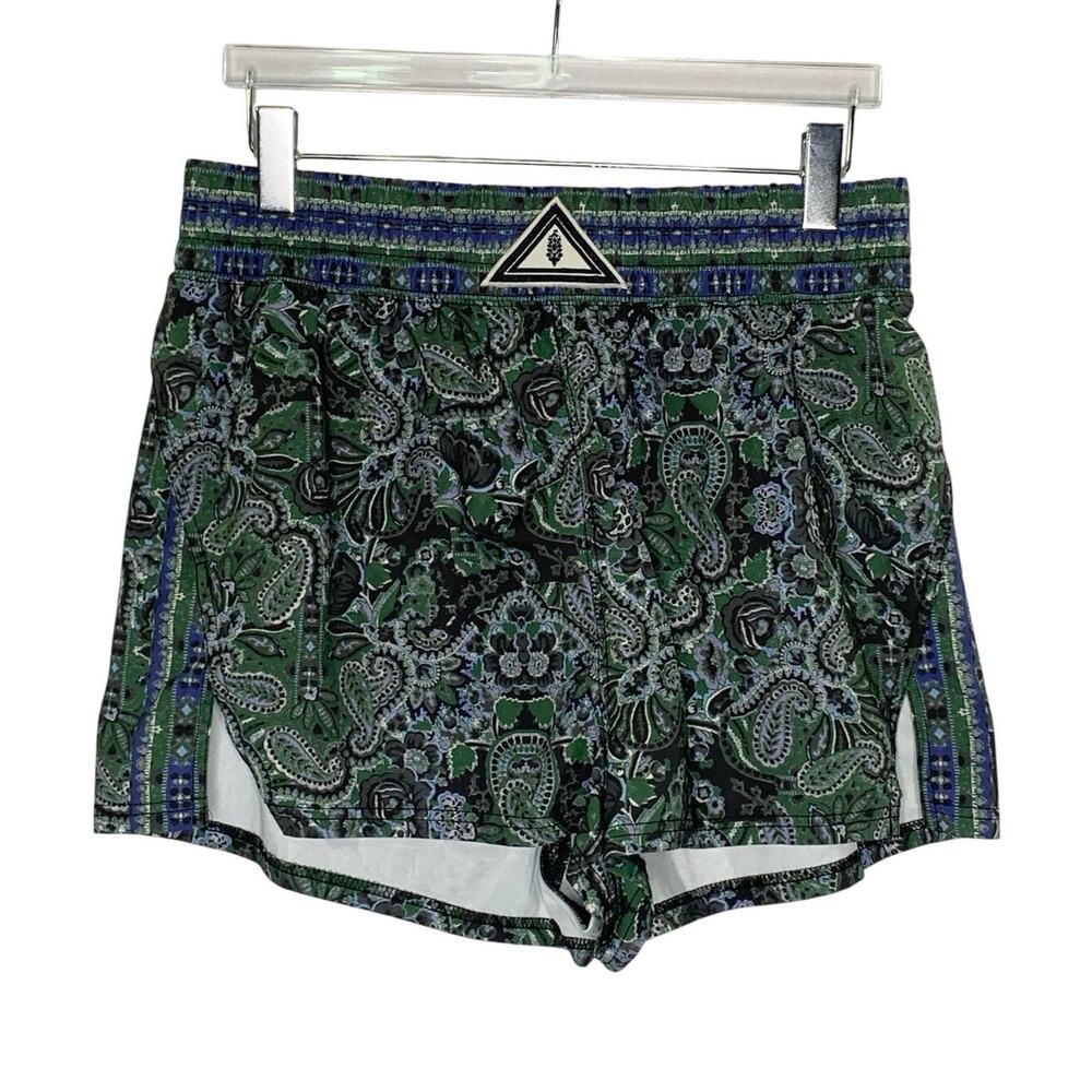 Free People Movement FP Next Round Printed Shorts XL Green Paisley Active